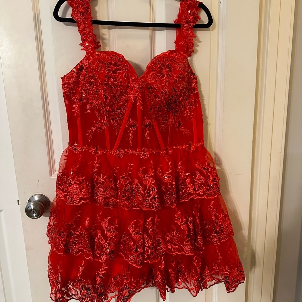 Red corset prom, cocktail, party dress size 16